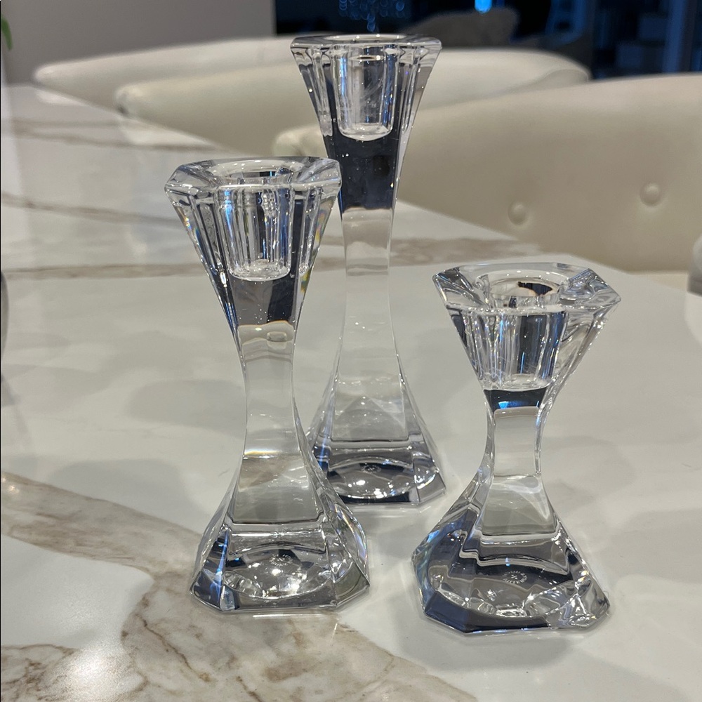 Elegant Villeroy & Boch Crystal Candle Holders - Group of 3 - 4”, 5”, 6.25”
